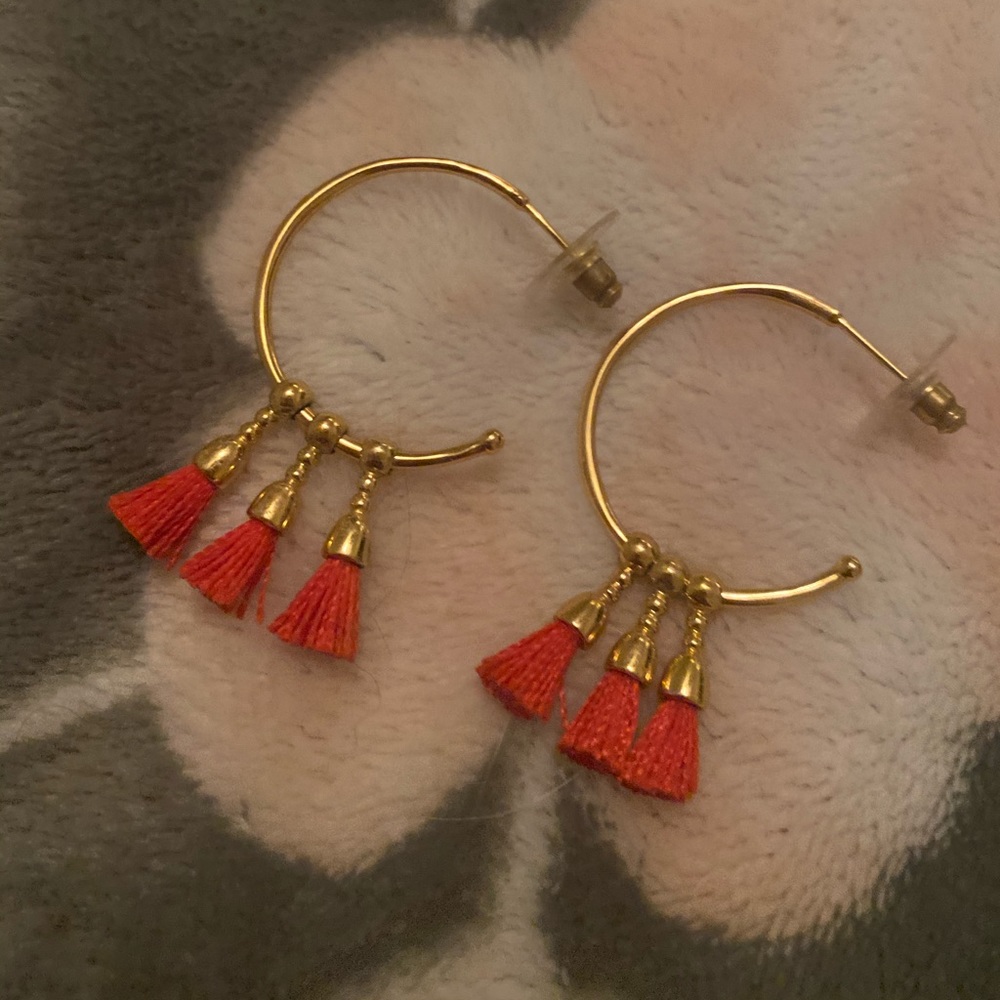 Gorjana red tassel gold hoops